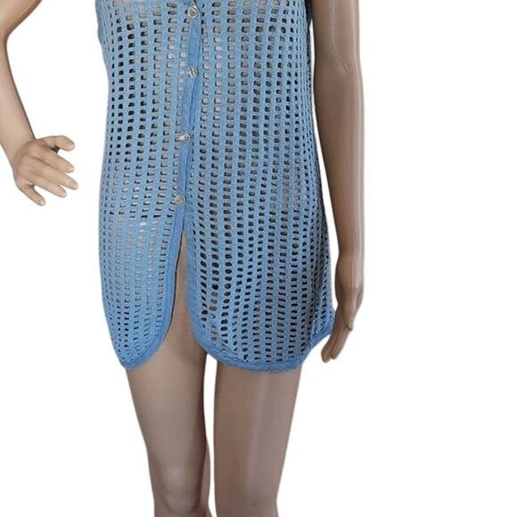 Vintage Moss Green Cotton  Openwork knit Stitch Vest with Abalone Button W SZ Sm - Picture 6 of 6